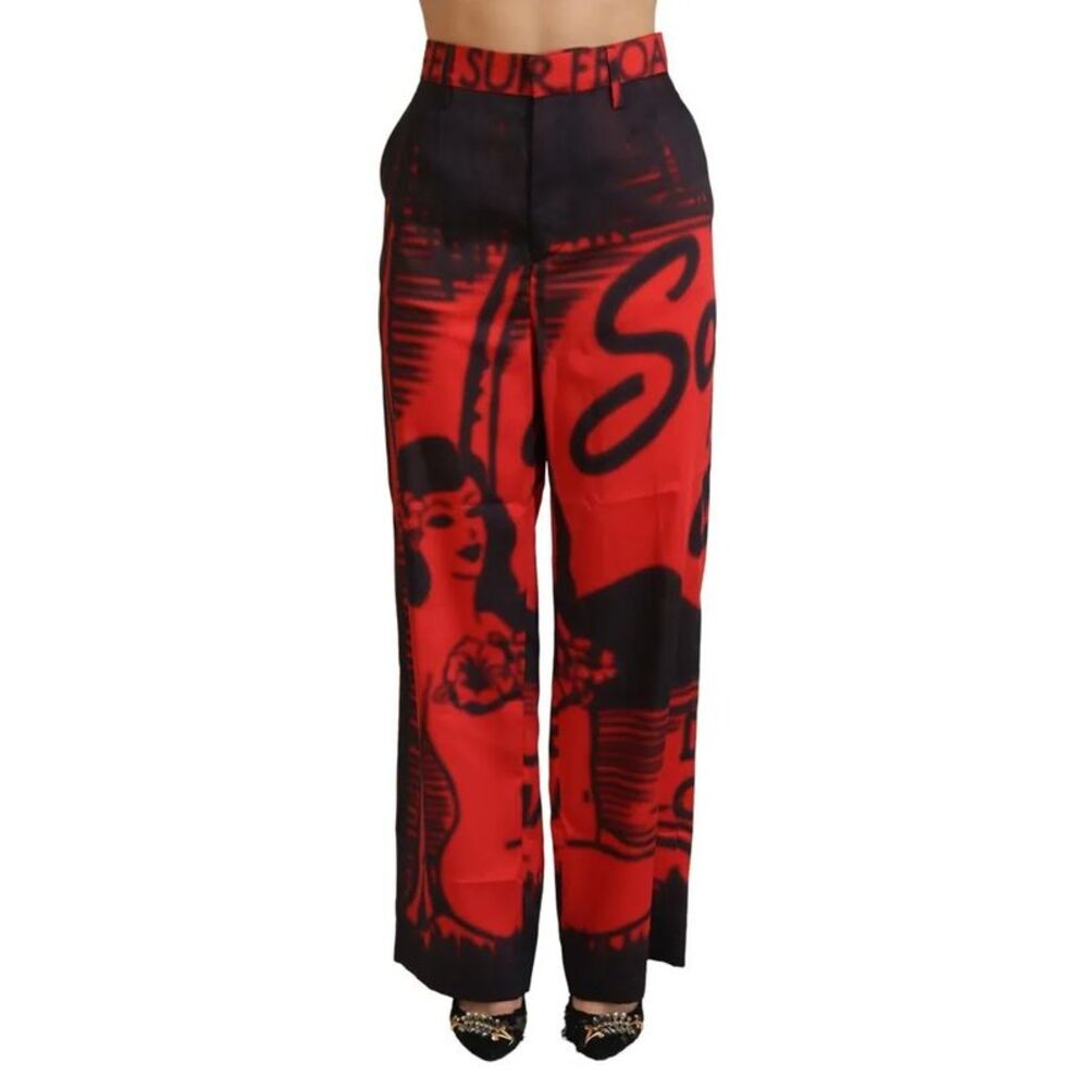 Dsquared² Red Printed High Waist Straight Women's Pants